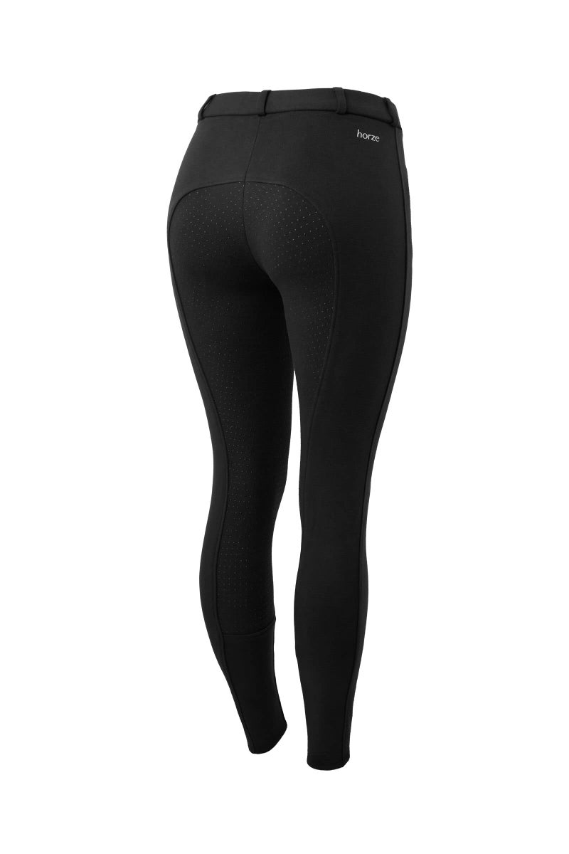 HORZE Active Women's Horse Riding Silicone Grip Full Seat Breeches | Midrise Waist with Front Pocket - Black - 22 - Image 1